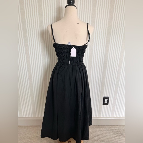 Sau Lee Brielle Midi Dress Black 100% Cotton Smock Waist V-Neck Back Zipper Sz 8 - Picture 6 of 12